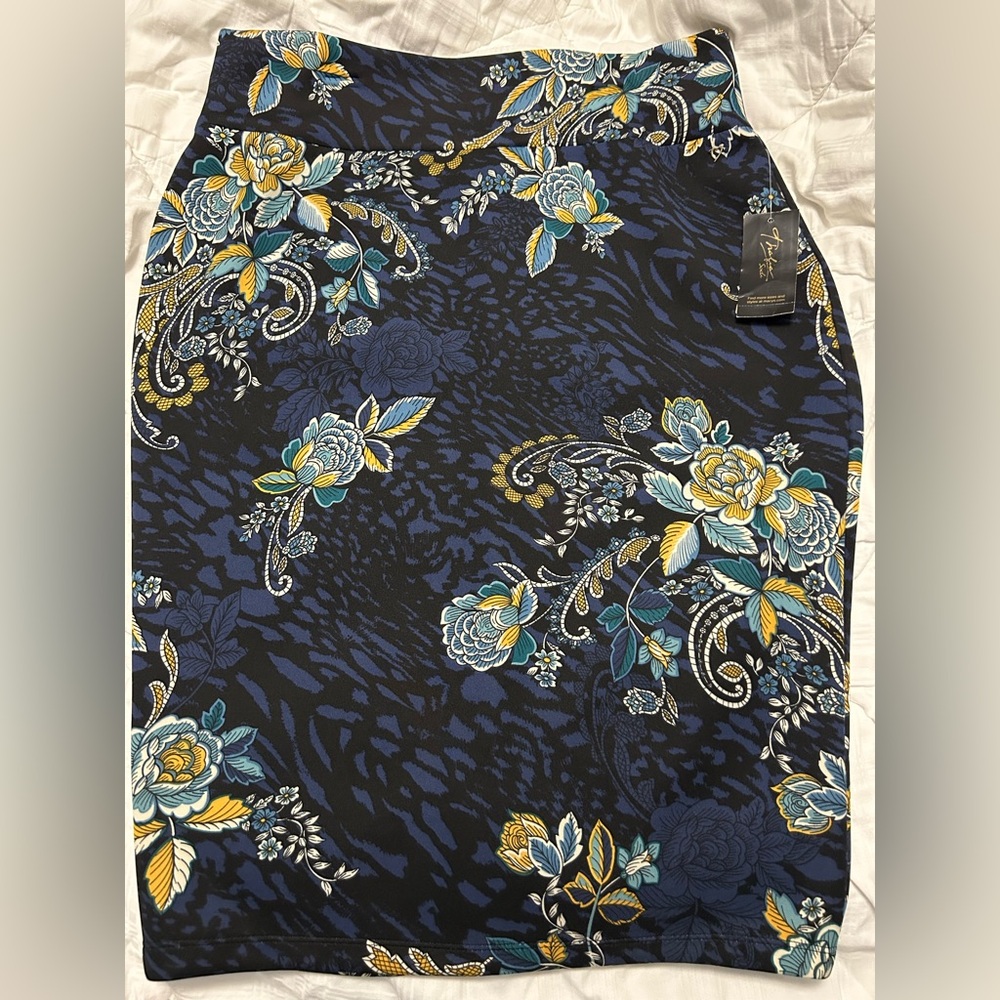 Floral Patterned Skirt - Blue and Yellow